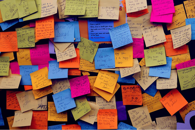 a wall of colorful sticky notes