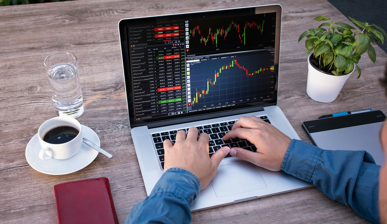 trading on a laptop