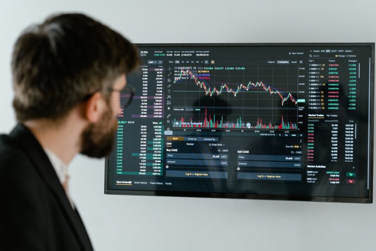 man looking on a trading chart